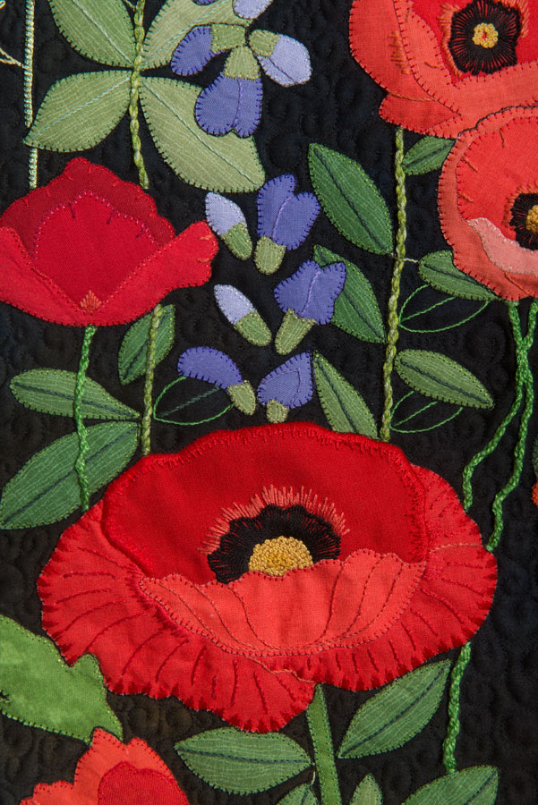 Art quilt of Poppies, by Kathie Kerler