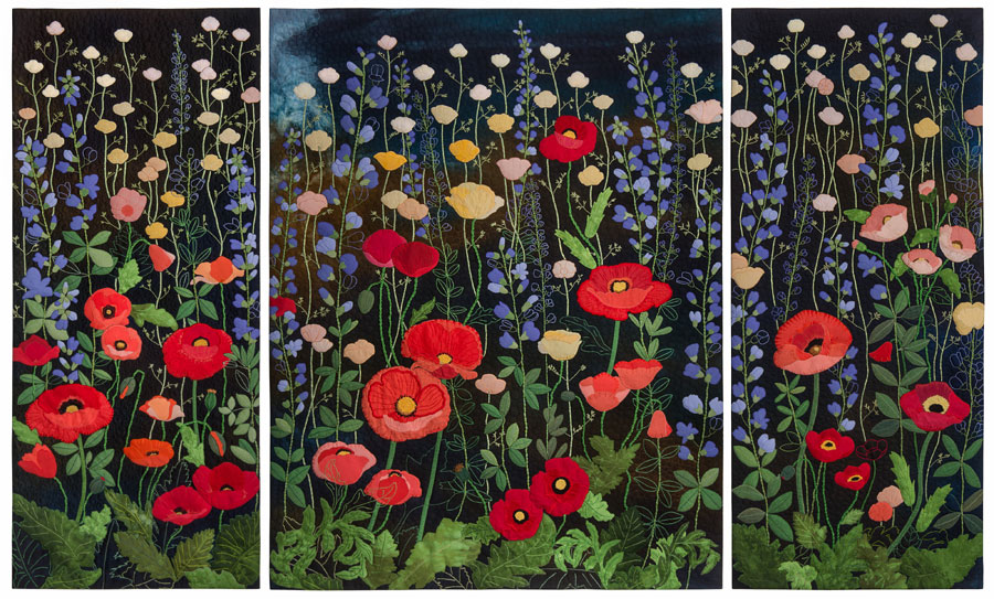 Art quilt of Poppies, by Kathie Kerler