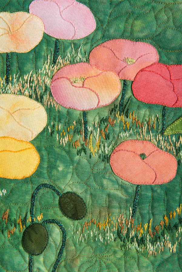 poppies art quilt by Kathie Kerler